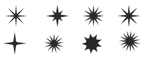collection of nine different starburst shapes for design