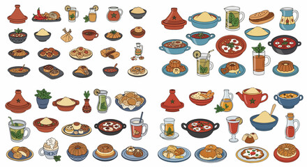 Moroccan cuisine collection with various dishes