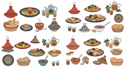 Moroccan cuisine assortment with traditional tea