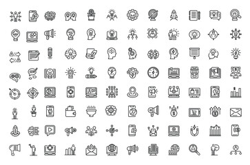 business icons set outline style vector illustration