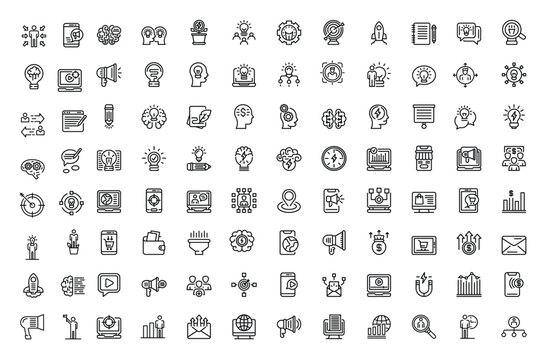 business icons set outline style vector illustration