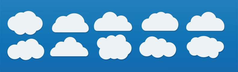 clouds icons set on blue background cloud symbol for your