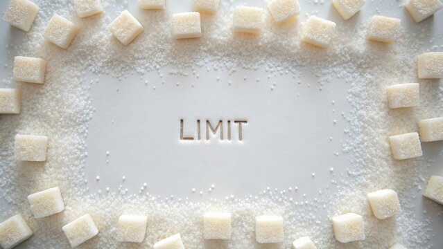 Sugar cubes and granules arranged around the word LIMIT