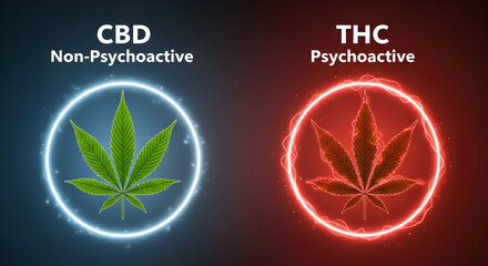 CBD Non-Psychoactive THC Psychoactive 64437672 1