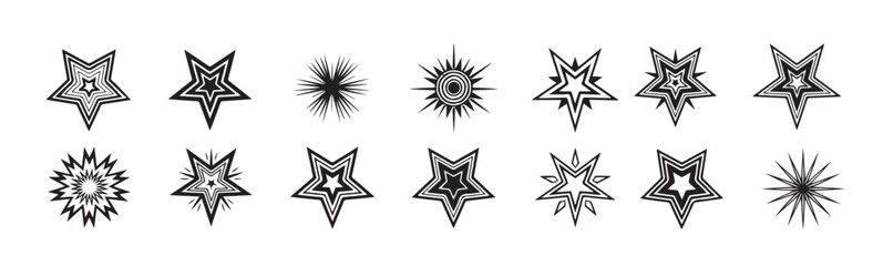 collection of fifteen black and white star shapes