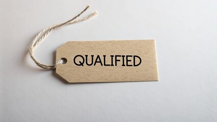Wooden Tag with Qualified Word on a Neutral Background