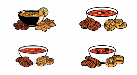 Ramadan food and dates collection with bowls