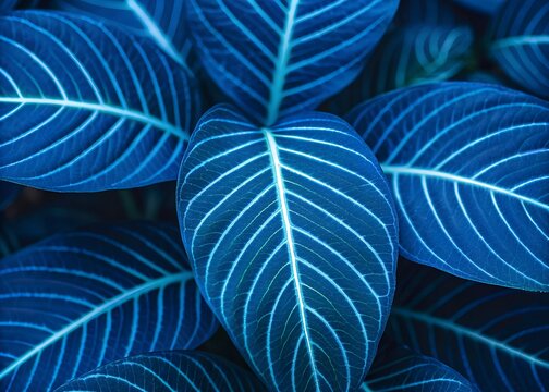 Close-up of exotic blue leaves with bright veins for botanical concept - Powered by Adobe