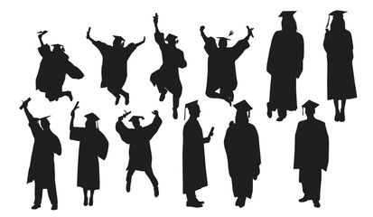 Collection of graduates celebrating silhouettes in different 