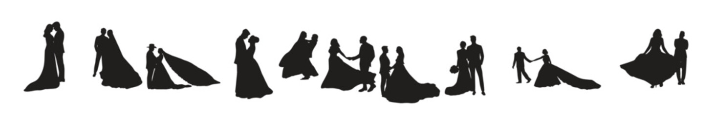 collection of wedding couple silhouettes in different poses