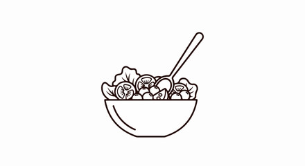 Salad in bowl with spoon outline style