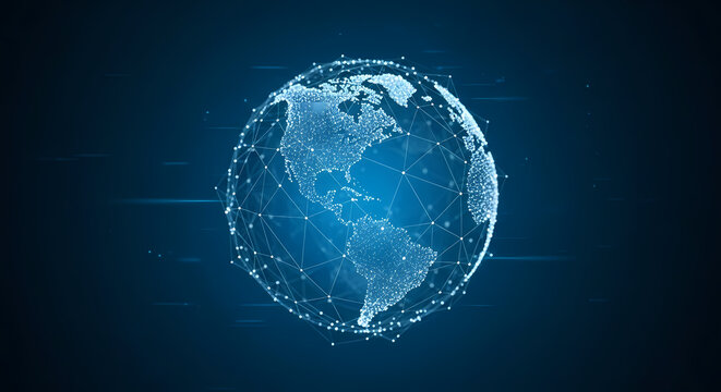Global Network Earth | Digital World Data Communication Technology | Futuristic Blue Globe