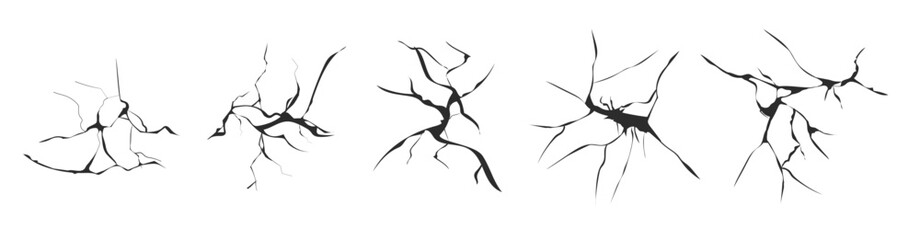 cracked glass wall egg fissures in ground top view set