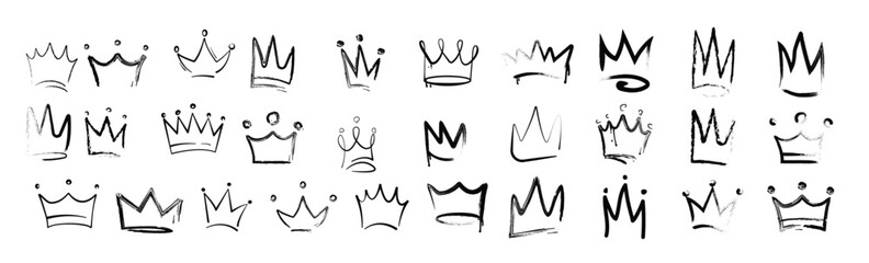 crown graffiti logo icon set doodle style illustration
