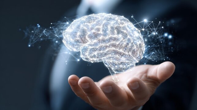 AI digital brain in the businessman hand