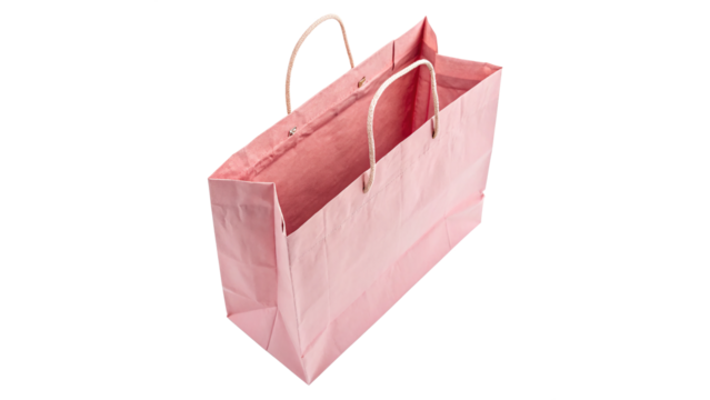 Pink shopping bag used for carrying goods, ideal for gifts or personal shopping trips in urban areas, crafted from durable material  on a transparent background