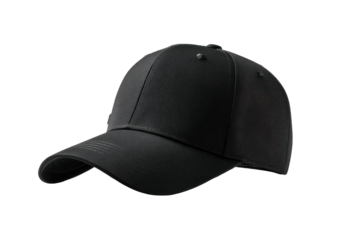 Plain black baseball cap with curved bill, facing forward