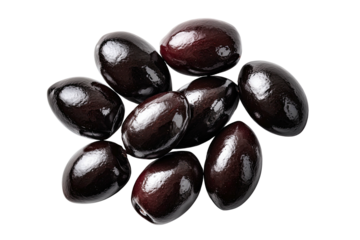 Pile of glossy, pitted black olives, close-up, dark tone
