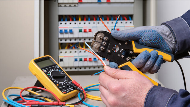 electrician working in electrical panel - Powered by Adobe