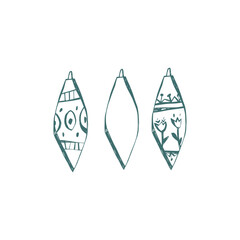 Hand drawn christmas ornament set with long vintage shapes in teal lines for holiday decor cards gift wrap and festive projects