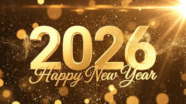 Golden 2026 new year celebration with festive bokeh lights and sparkling holiday background
