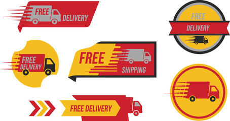 Fast free delivery shipping icons and badges for e-commerce and retail