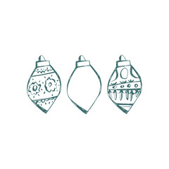 Hand drawn christmas ornament set with round vintage shapes in teal lines for holiday decor cards gift wrap and seasonal projects