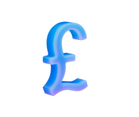 Vibrant blue and purple 3D rendered Pound Sterling symbol, finance concept. 3d illustration