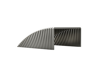 Staple pins form a structured, modern archway, creating a sleek geometric composition. 3d illustration