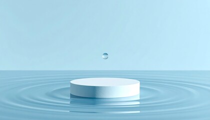 3d render minimal podium water ripples light blue background beauty product mockup