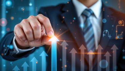 Businessman Increasing Growth with Technology and Graphs in Modern Financial Environment
