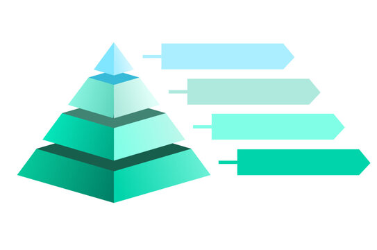 Infographic statistical hierarchical illustration of green and blue triangles divided , Pyramid shape made of four layers for presenting business ideas and data