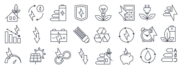 energy saving and energy efficiency icon set calculator 