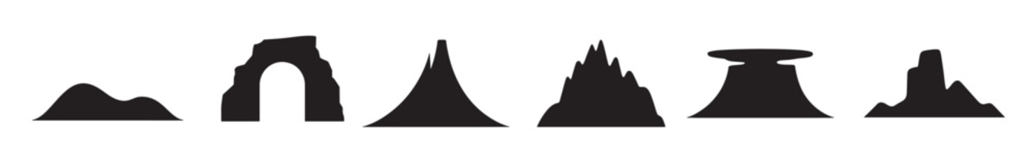 diverse silhouettes of mountains and rock formations against vector illustration