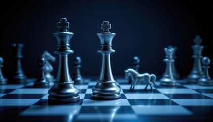 Elegant Chess Scene with Silver Pieces and a Dramatic Dark Background