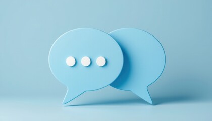 Blue speech bubbles with dots on a soft blue background for communication and chatting concept