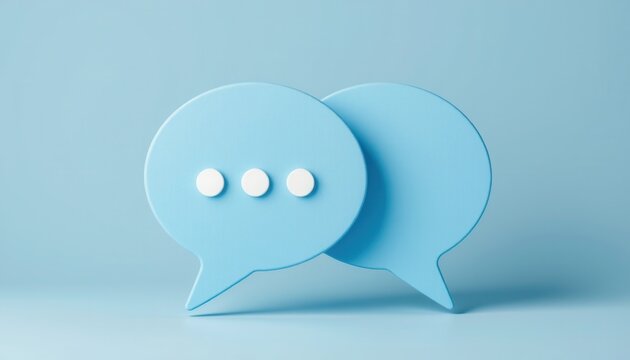 Blue speech bubbles with dots on a soft blue background for communication and chatting concept