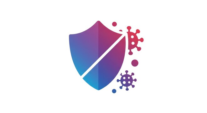 Shield protecting against virus with gradient color scheme illustration.