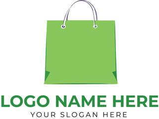 Green shopping bag logo vector with handles for retail branding, e-commerce identity, or eco-friendly store design