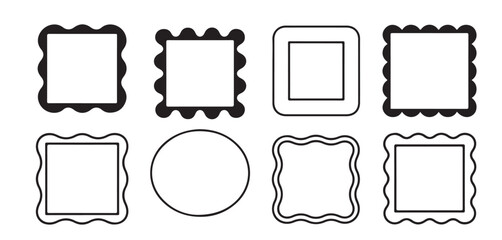 eight black and white rectangle frames with wavy