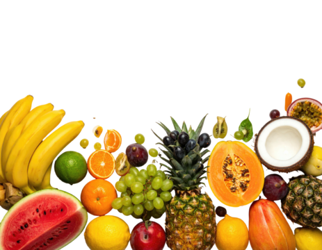 Assorted fruits bordering a black background, bright