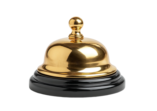 Gleaming golden bell on a glossy black base