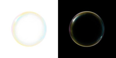 charming PNG overlay of a shimmering soap bubble with vivid rainbow reflections on a transparent background. High quality photo