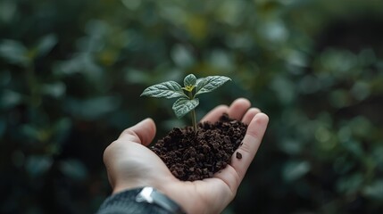 Close-up of a Young Seedling Planted in Soil Held by Hand