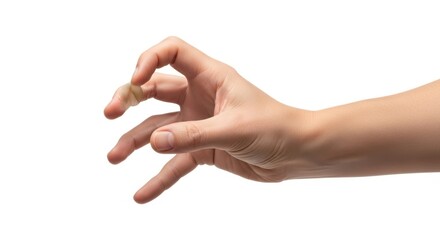 Hand Pinching a Small Object on White Background, Finger, Thumb, Isolated