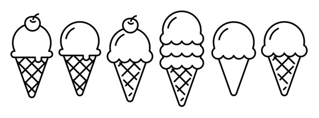 Ice cream cone doodle set. Waffle cone 