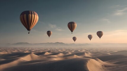 Obraz premium Hot air balloons in a desert, emphasizing adventure, freedom, and scenic beauty.
