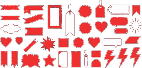 Red Ribbon Banners and Tag Shapes Set | Decorative Vector Elements for Graphic Design, Marketing, Promotions, and Product Labeling