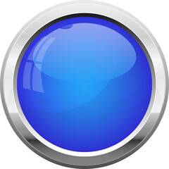 Glossy Blue Sphere with Silver Bezel Isolated on Transparent Background Perfect for Web Design and Interface Elements