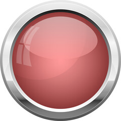 Glossy Red Round Button With Silver Metal Frame Isolated On Transparent Background Realistic 3D Render
